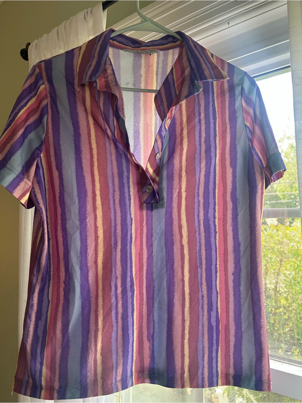 Vintage Women’s Short-Sleeve Polo Shirt - Purple Stripe